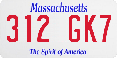 MA license plate 312GK7