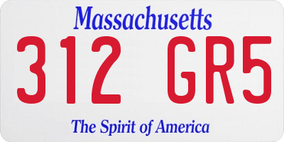 MA license plate 312GR5