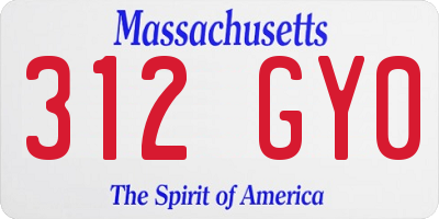 MA license plate 312GY0