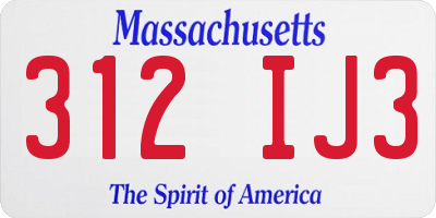 MA license plate 312IJ3
