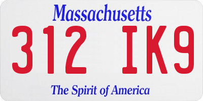MA license plate 312IK9