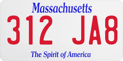 MA license plate 312JA8