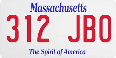 MA license plate 312JB0
