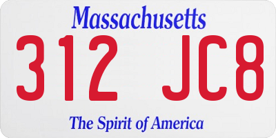 MA license plate 312JC8