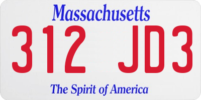 MA license plate 312JD3