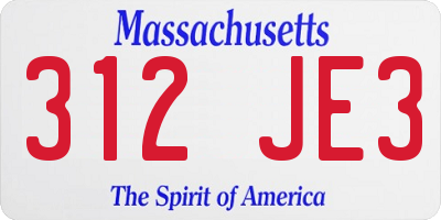 MA license plate 312JE3