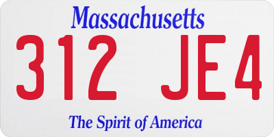 MA license plate 312JE4