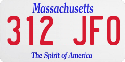 MA license plate 312JF0