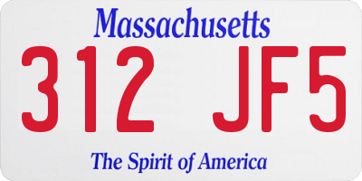 MA license plate 312JF5