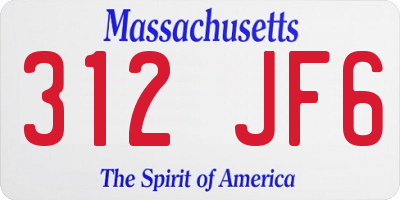 MA license plate 312JF6