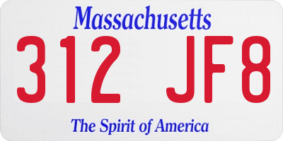 MA license plate 312JF8