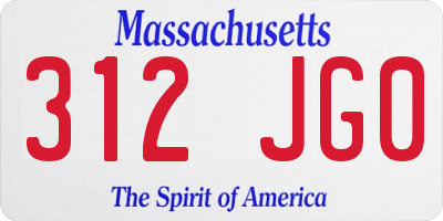 MA license plate 312JG0