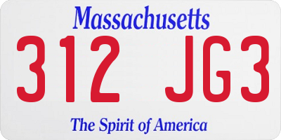 MA license plate 312JG3