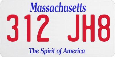 MA license plate 312JH8
