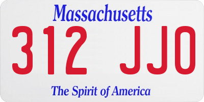 MA license plate 312JJ0