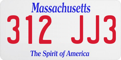 MA license plate 312JJ3