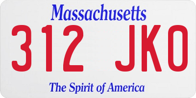 MA license plate 312JK0
