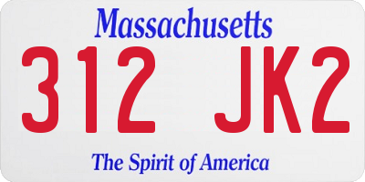 MA license plate 312JK2
