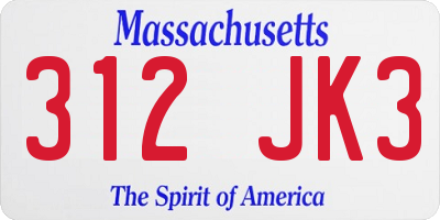 MA license plate 312JK3