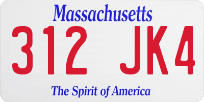 MA license plate 312JK4