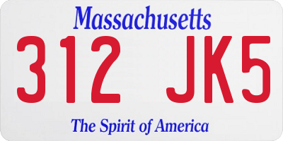 MA license plate 312JK5