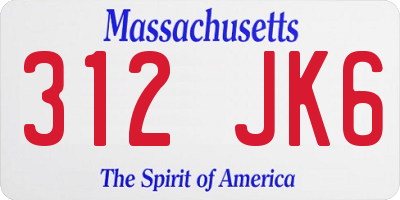 MA license plate 312JK6