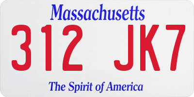 MA license plate 312JK7