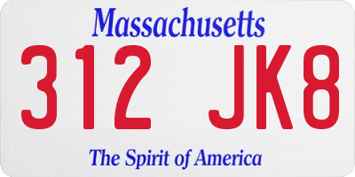 MA license plate 312JK8