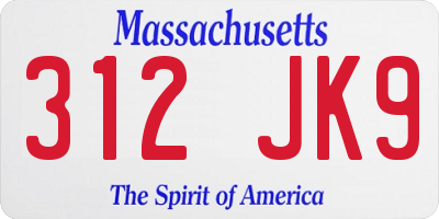 MA license plate 312JK9
