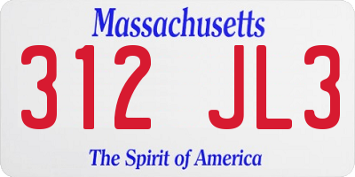 MA license plate 312JL3