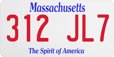 MA license plate 312JL7