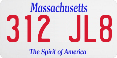 MA license plate 312JL8