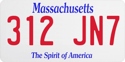 MA license plate 312JN7
