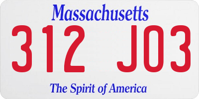 MA license plate 312JO3