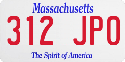 MA license plate 312JP0