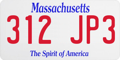 MA license plate 312JP3