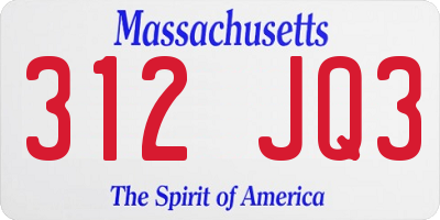 MA license plate 312JQ3