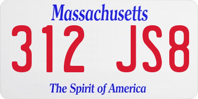 MA license plate 312JS8