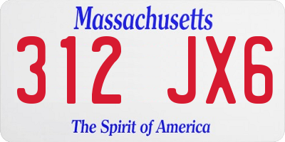 MA license plate 312JX6