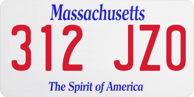 MA license plate 312JZ0