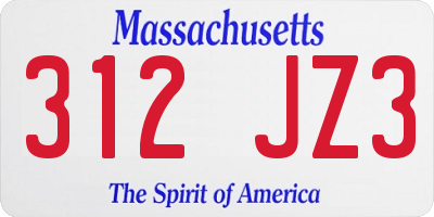 MA license plate 312JZ3