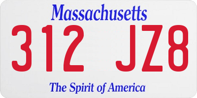 MA license plate 312JZ8