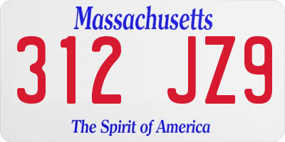 MA license plate 312JZ9