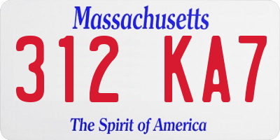 MA license plate 312KA7