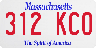 MA license plate 312KC0