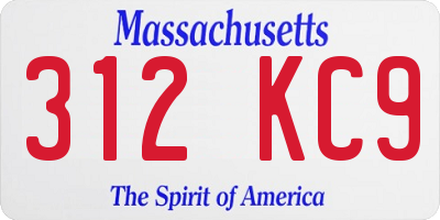 MA license plate 312KC9