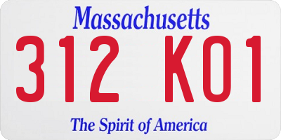 MA license plate 312KO1