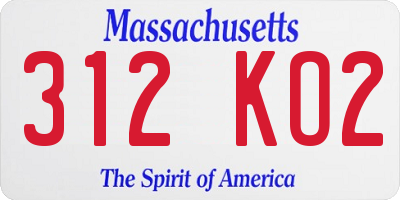 MA license plate 312KO2