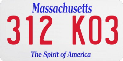 MA license plate 312KO3