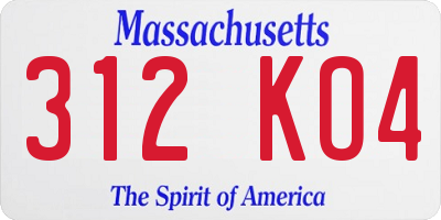 MA license plate 312KO4